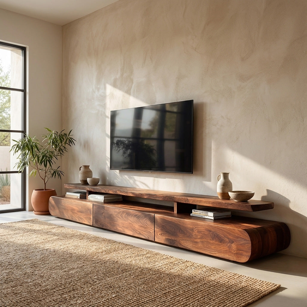 Modern Organic Natural Wood TV Stand For Living Room