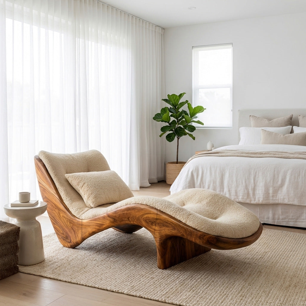 Organic Modern Natural Wood Lounge Chair For Reading Nook