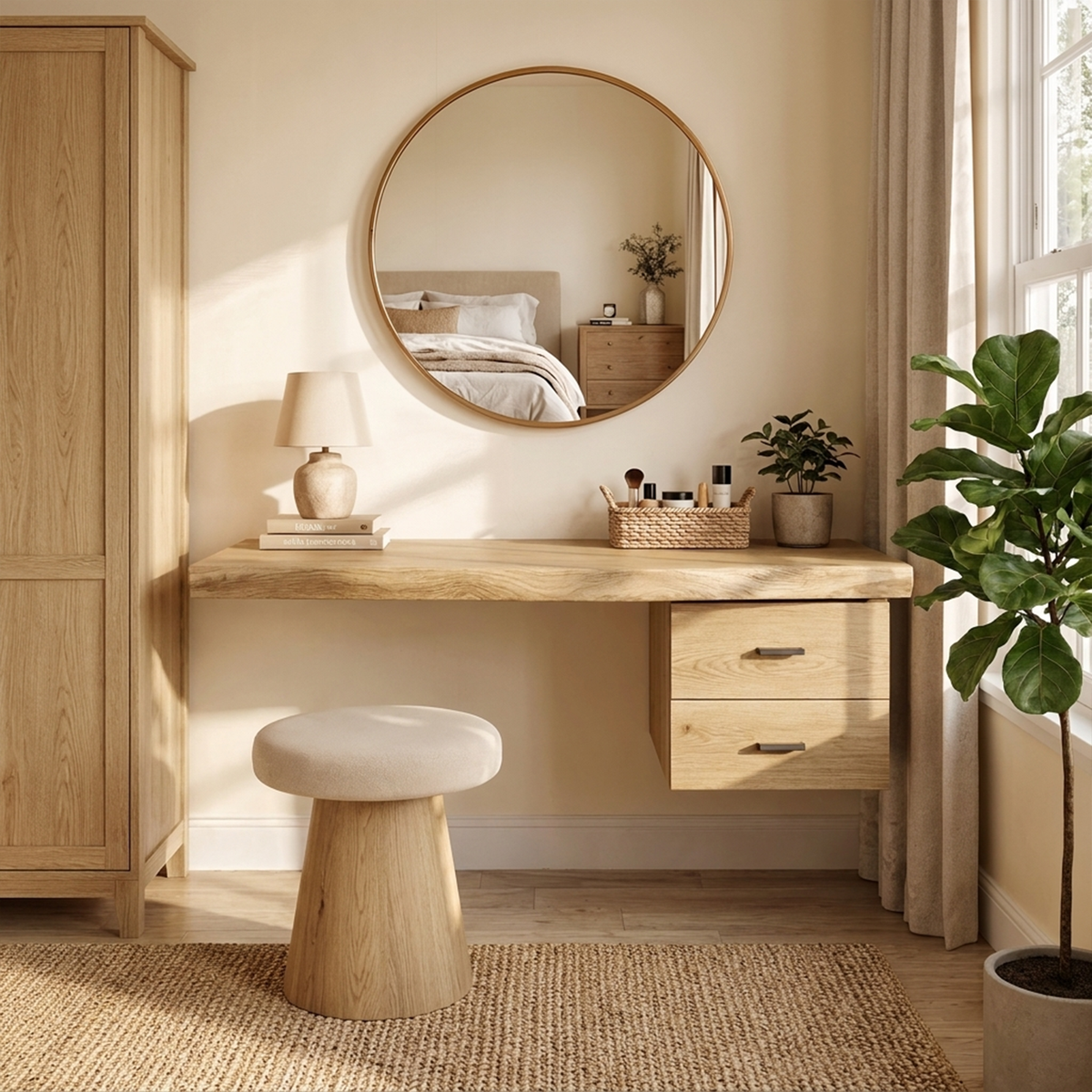 Modern Organic Solid Wood Dressing Table Bedroom Floating